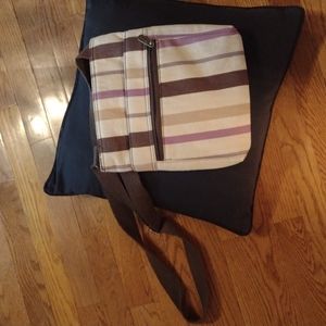 Tan,brown, and purple handbag
